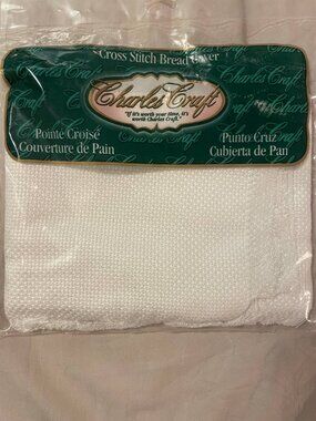 NWT Charles Craft 14 Count White Cross Stitch Bread Cover - Craft Your Own